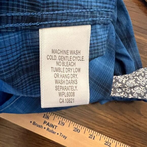 Panhandle Rough Stock Cotton size L Blue Plaid Western Shirt. Pearl snap. - Picture 12 of 12